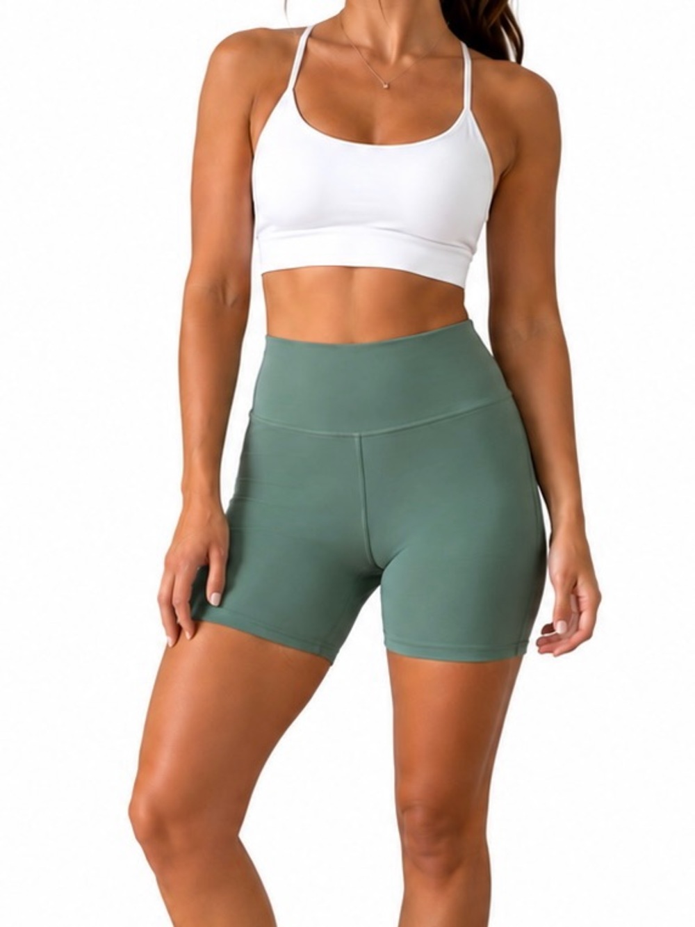 TNA High-Waist Olive Green Athletic Bike Shorts
